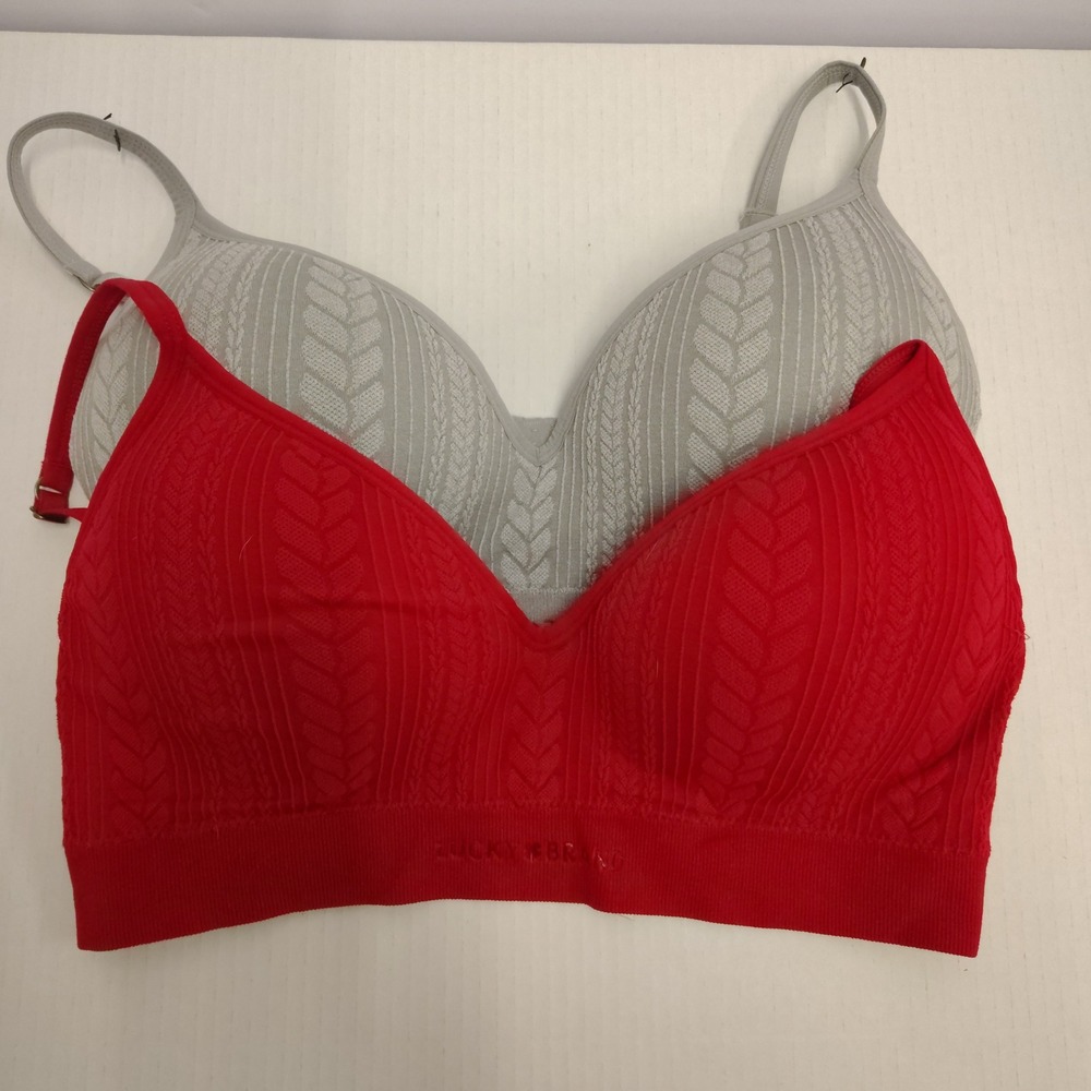 Lucky Brand Womens 38C Wireless Bralette Set 3 Cable Knit Texture Black Red Grey
